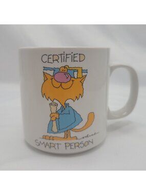 Vtg Certified Smart Person Cat Mug By Russ Berrie Graduation Gift Korea